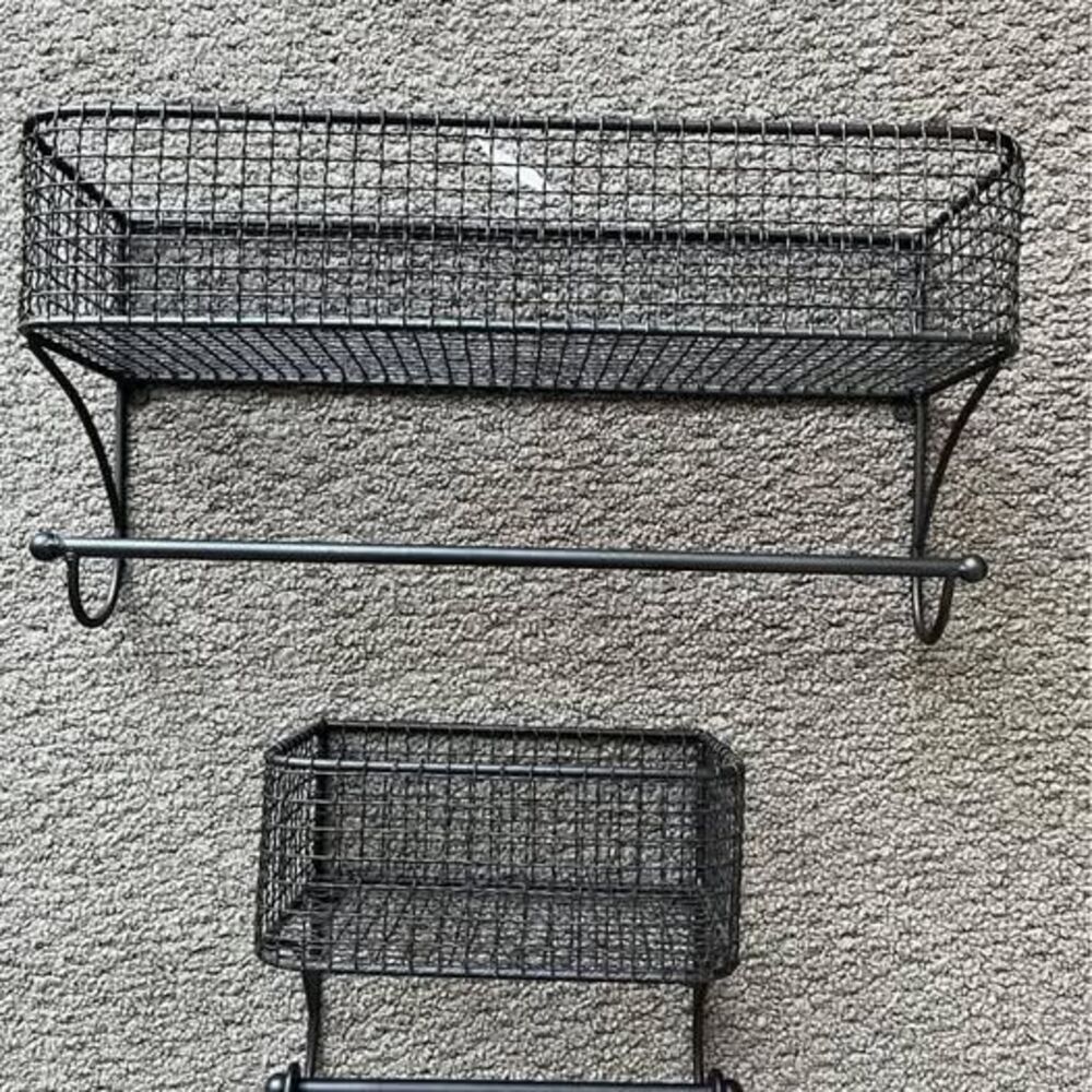 2 Wire Wall Chicken Wire shelves hanging baskets with towel bar